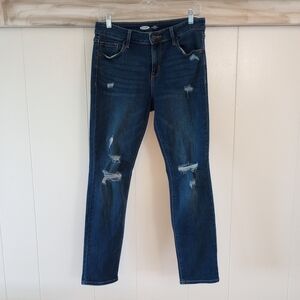 Old Navy Power Straight Denim Jeans Size 6 Mid Rise Blue Medium Wash Distressed